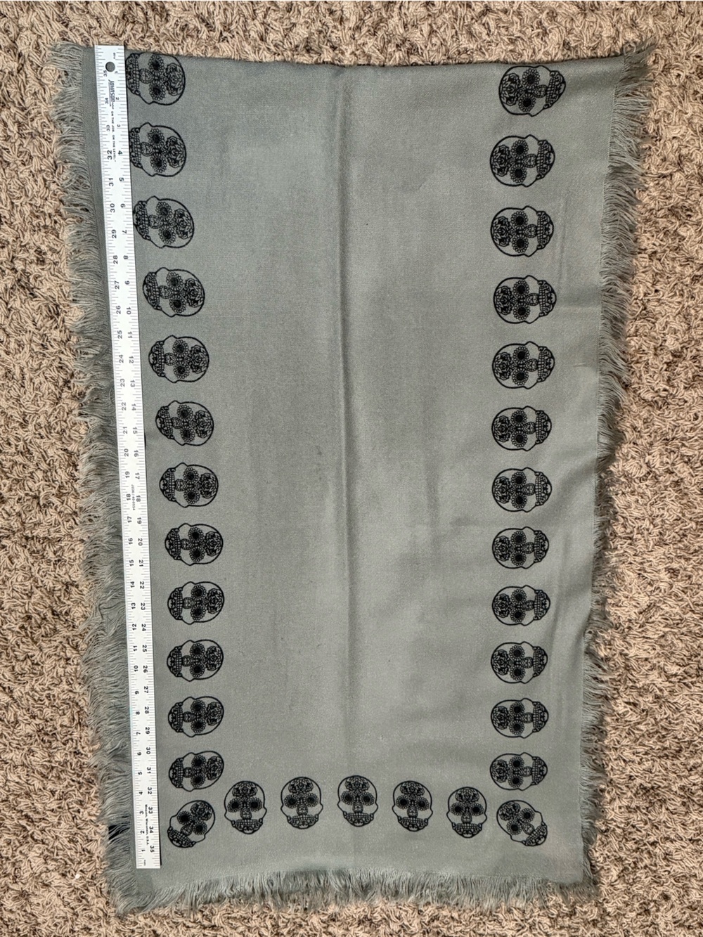 Fringed Sugar Skull Scarf in Gray 76 x 23”- Steve Madden